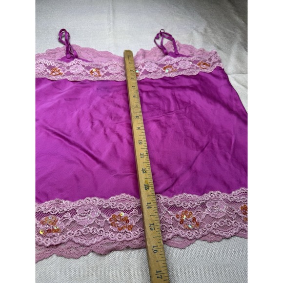 Sexy Ny&Co Silk Cami Babydoll Tee Womens Large Lace Sequins Hot Pink - Picture 3 of 11